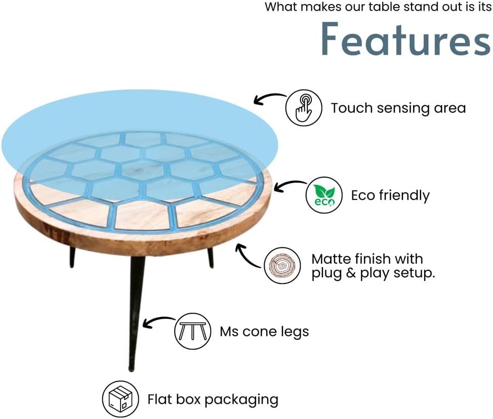 Touch Sensing Lighting Glowing Coffee Table Made of Epoxy Resin Round Table Magic Touch End Table Console Table Home Décor. Size 24 by 24 with Legs 18" Inches