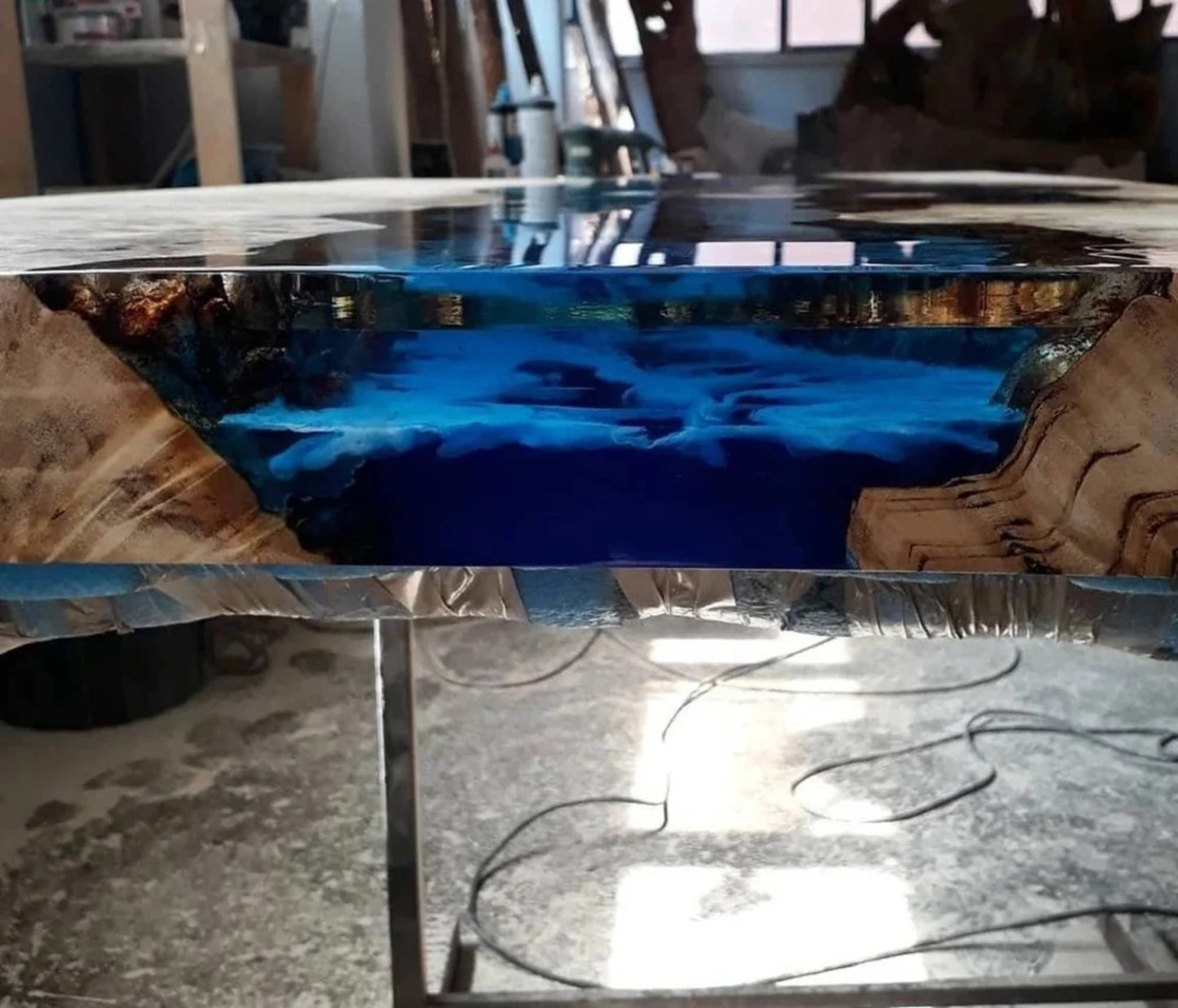 Customized Large EPOXY Table, Resin Dining Table for 2, 4, 6, 8 River Dining Table Top, Smoky River, Wood Epoxy Coffee Table Top, Living Room Table-Tuzech store