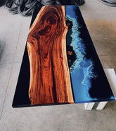 Blue Beach Ocean Look with Wave Epoxy Resin Dining Table Coffee Table End Table Wooden Table Living Room Table Bar Counter Home Décor Side Table Top - resinhomefurniture