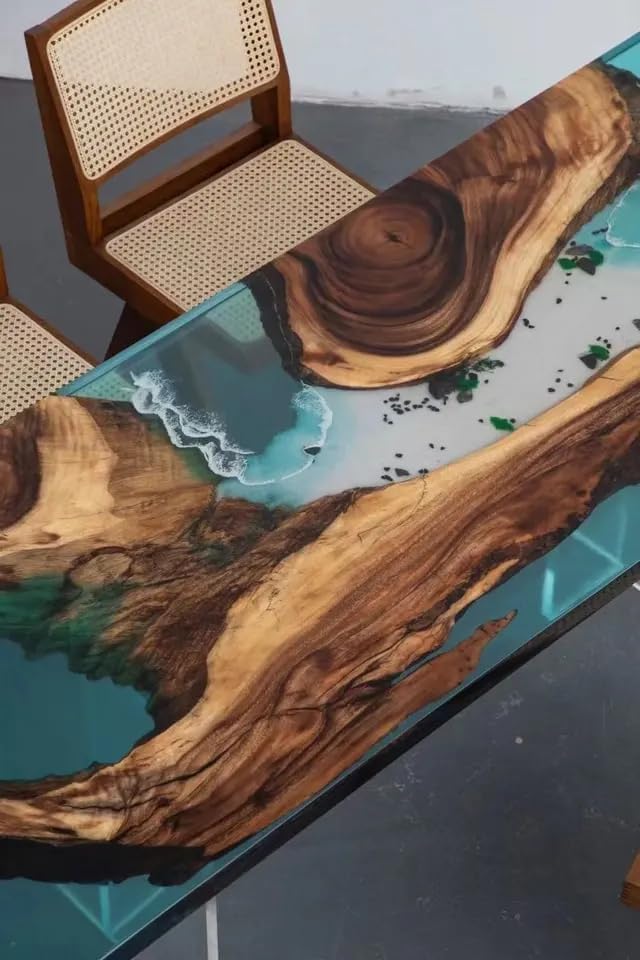 Blue Island Ocean Waves with Mini Pond Look Epoxy Dining Table Resin Coffee Table End Table Wooden Table Living Room Table Bar Counter Home Décor Side Table Top - resinhomefurniture