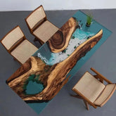 Blue Island Ocean Waves with Mini Pond Look Epoxy Dining Table Resin Coffee Table End Table Wooden Table Living Room Table Bar Counter Home Décor Side Table Top - resinhomefurniture