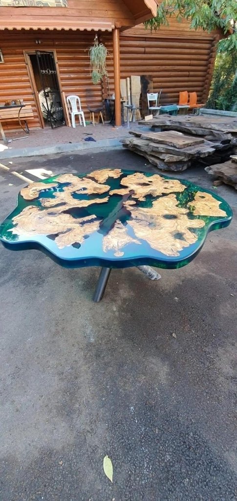 Crystal Clear Green Resin Agate Round Coffee Table Dining Table Centre Table Live Edge Table Console Table Living Room Table Study Table Patio Table End/Side Table - resinhomefurniture
