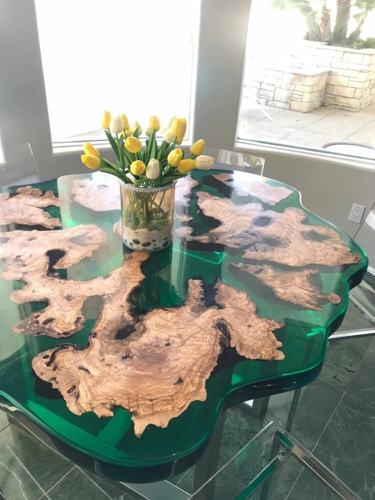 Crystal Clear Green Resin Agate Round Coffee Table Dining Table Centre Table Live Edge Table Console Table Living Room Table Study Table Patio Table End/Side Table - resinhomefurniture