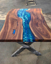 Custom 3D Waves Dark Walnut Emerald Green Blue Ocean Epoxy Table Live Edge River Table Dining Table Coffee Table Sea Table Wooden Table Coastal Table Home Decor - resinhomefurniture