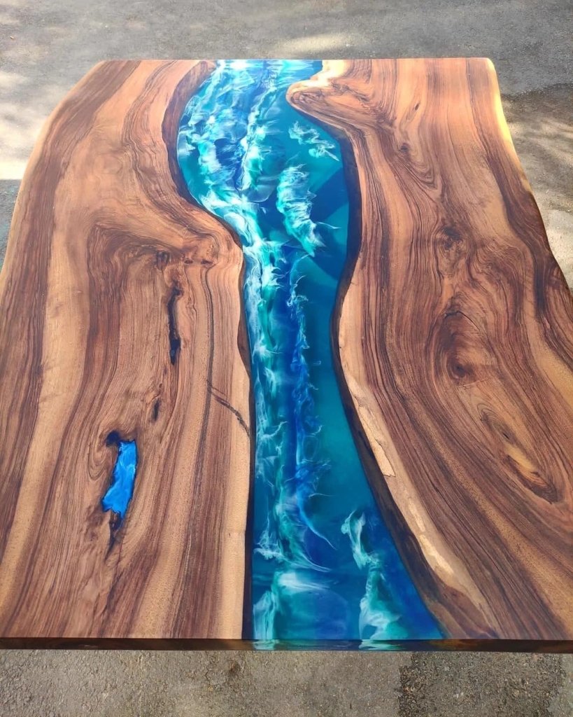 Custom 3D Waves Dark Walnut Emerald Green Blue Ocean Epoxy Table Live Edge River Table Dining Table Coffee Table Sea Table Wooden Table Coastal Table Home Decor - resinhomefurniture