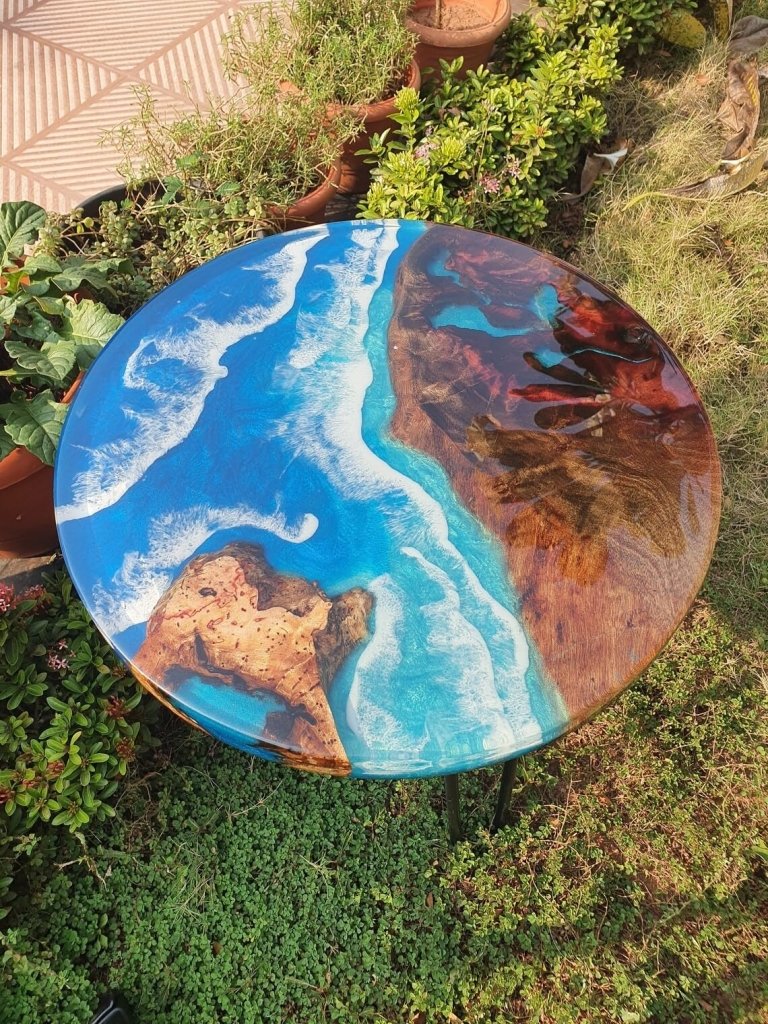 Custom Beach Look Epoxy Resin Round Dining Table Coffee Table Centre Table Live Edge Table Console Table Living Room Table Study Table Patio Table End/Side Table - resinhomefurniture