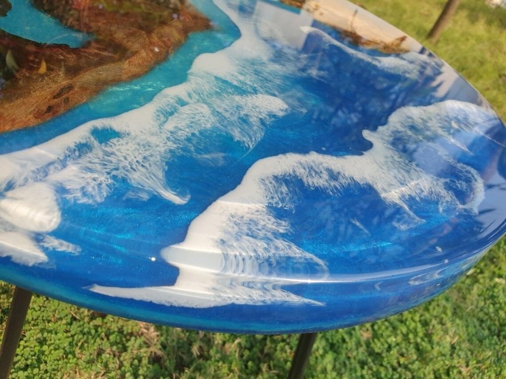 Custom Beach Look Epoxy Resin Round Dining Table Coffee Table Centre Table Live Edge Table Console Table Living Room Table Study Table Patio Table End/Side Table - resinhomefurniture