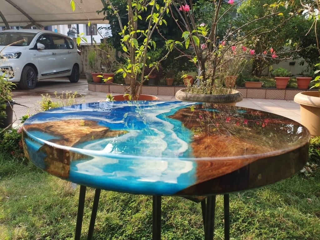 Custom Beach Look Epoxy Resin Round Dining Table Coffee Table Centre Table Live Edge Table Console Table Living Room Table Study Table Patio Table End/Side Table - resinhomefurniture