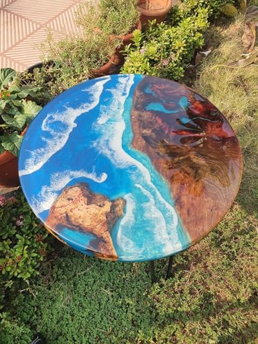 Custom Beach Look Epoxy Resin Round Dining Table Coffee Table Centre Table Live Edge Table Console Table Living Room Table Study Table Patio Table End/Side Table - resinhomefurniture