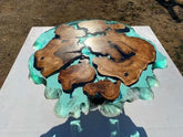 Custom Large Resin Epoxy Round Table Teal Clear Green Look Resin Coffee Table Living Room Table Luxury Decor Table Patio Table Wooden Resin Table - resinhomefurniture