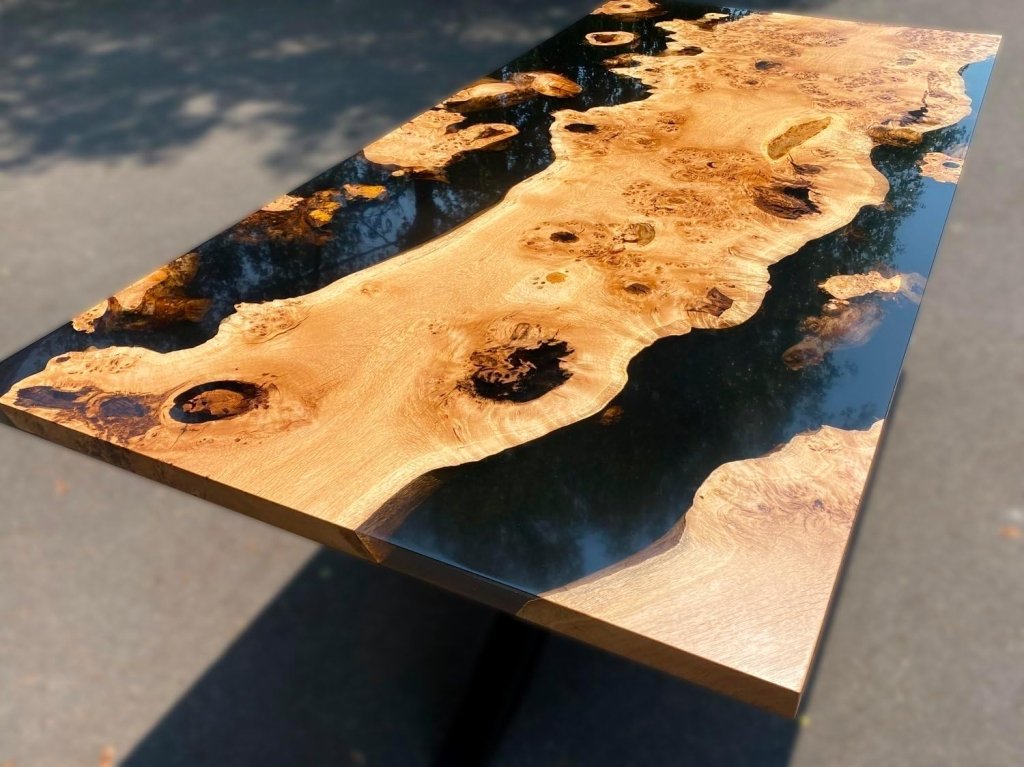 Custom Light Wood with Black River Look Resin Table Epoxy Dining Table Coffee Table End Table Bar Counter Top Living Room Table Wall Art Wooden Table - resinhomefurniture