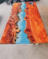 Custom Made Blue River Feel and Stone Resin Table Epoxy Dining Table Coffee Table End Table Bar Counter Top Living Room Table Wall Art Wooden Table - resinhomefurniture
