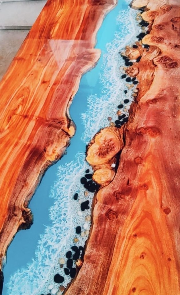 Custom Made Blue River Feel and Stone Resin Table Epoxy Dining Table Coffee Table End Table Bar Counter Top Living Room Table Wall Art Wooden Table - resinhomefurniture