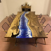Custom Made Deep Blue River Table Epoxy Kitchen & Dining Table Resin Table Coffee Table Walnut Table Conference Table Live Edge Table Home Décor Counter Table - resinhomefurniture