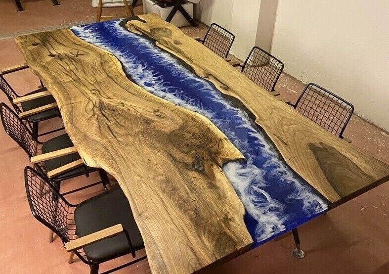 Custom Made Deep Blue River Table Epoxy Kitchen & Dining Table Resin Table Coffee Table Walnut Table Conference Table Live Edge Table Home Décor Counter Table - resinhomefurniture
