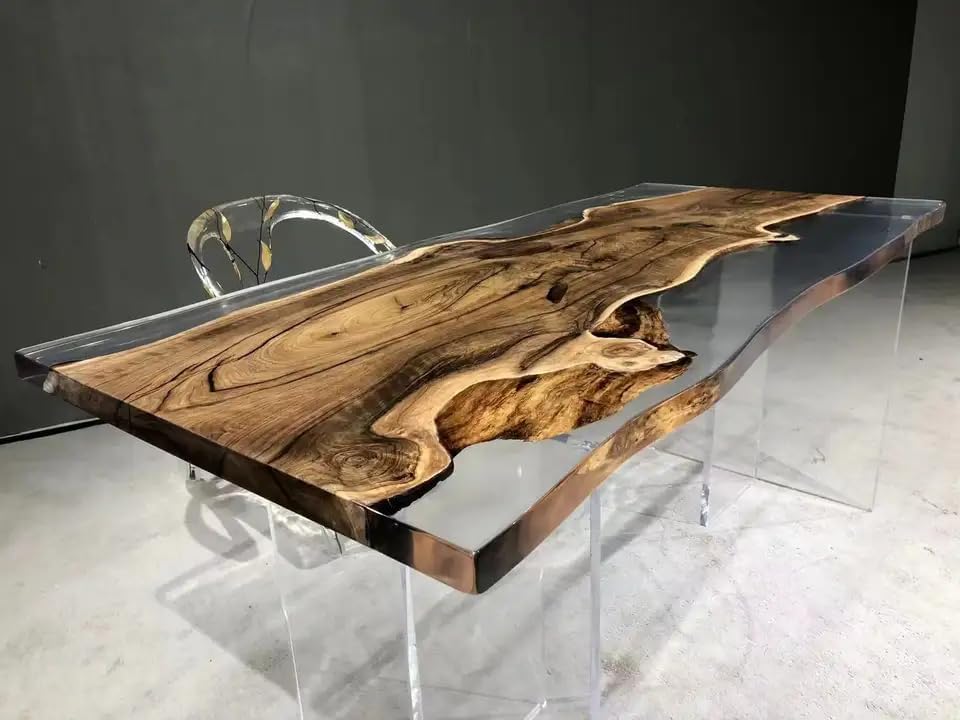 Custom Made Live Edge with Clear Resin Table Epoxy Dining Table Coffee Table End Table Bar Counter Top Living Room Table Wall Art Wooden Table - resinhomefurniture