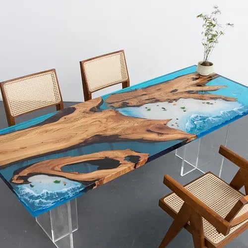 Custom Made Ocean Look Epoxy Realistic Ocean Beach Feel with Waves Table Dining Table Coffee Table End Table Bar Counter Top Living Room Table Wall Art Wooden Table - resinhomefurniture