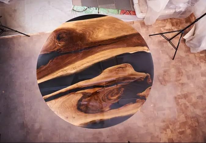 Custom Made Round with Classic Black Epoxy Table Dining Table Coffee Table End Table Bar Counter Top Living Room Table Wall Art Wooden Table - resinhomefurniture
