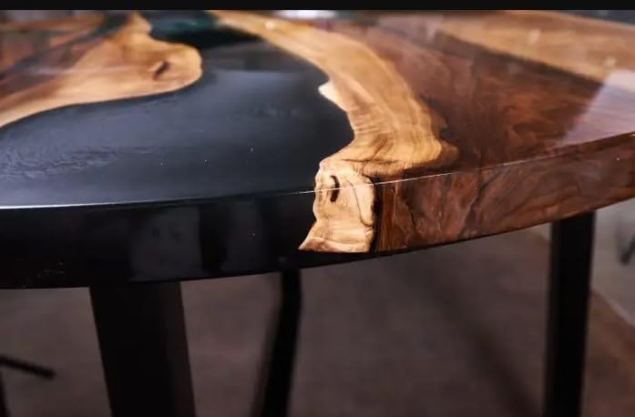Custom Made Round with Classic Black Epoxy Table Dining Table Coffee Table End Table Bar Counter Top Living Room Table Wall Art Wooden Table - resinhomefurniture