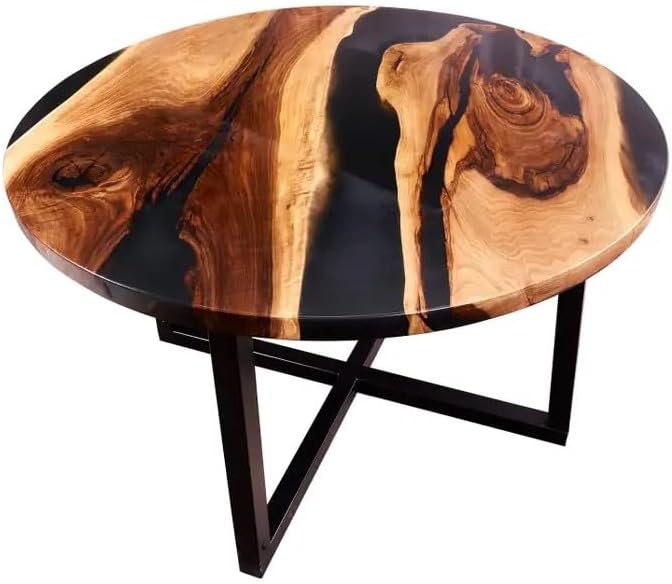 Custom Made Round with Classic Black Epoxy Table Dining Table Coffee Table End Table Bar Counter Top Living Room Table Wall Art Wooden Table - resinhomefurniture