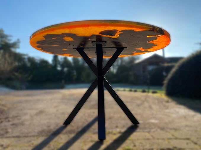 Custom Made Round with Classic Orange Lava Look Epoxy Table Dining Table Coffee Table End Table Bar Counter Top Living Room Table Wall Art Wooden Table - resinhomefurniture