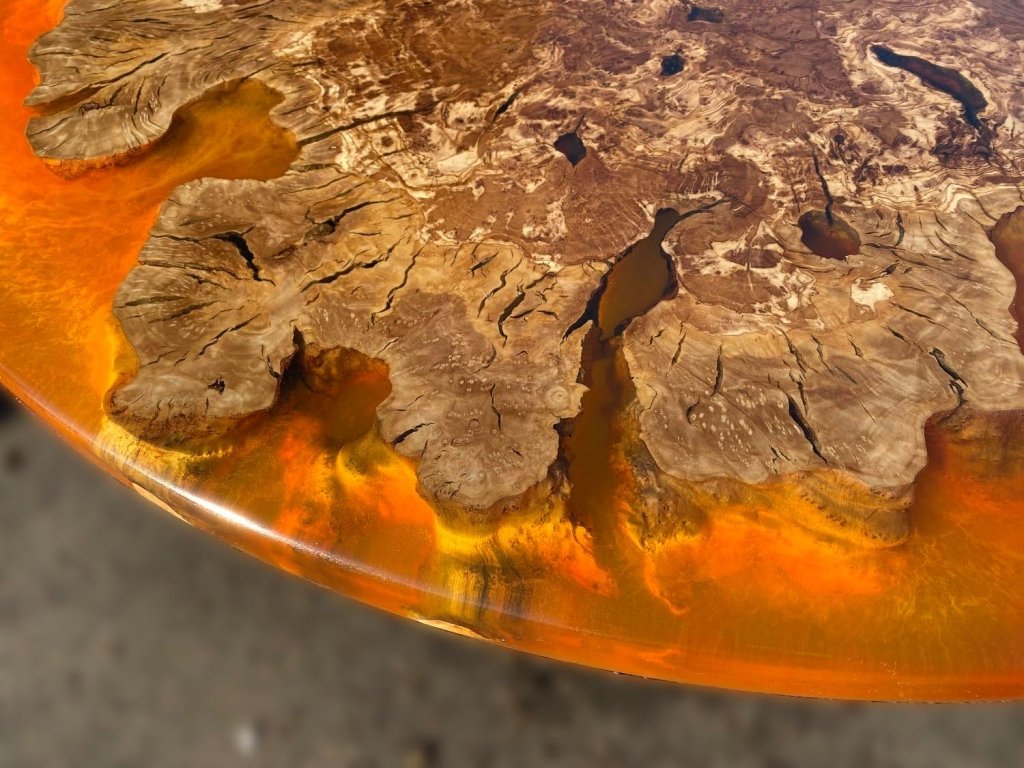 Custom Made Round with Classic Orange Lava Look Epoxy Table Dining Table Coffee Table End Table Bar Counter Top Living Room Table Wall Art Wooden Table - resinhomefurniture