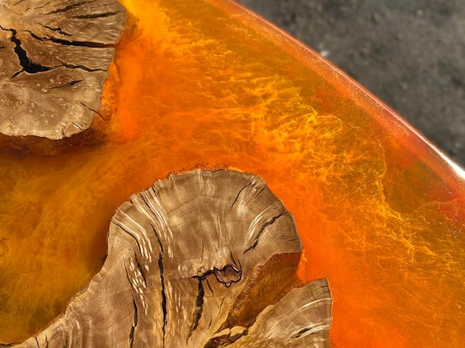 Custom Made Round with Classic Orange Lava Look Epoxy Table Dining Table Coffee Table End Table Bar Counter Top Living Room Table Wall Art Wooden Table - resinhomefurniture