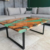 Custom Made Wood with Multi Green River Look Epoxy Dining Table Resin Coffee Table End Table Bar Counter Top Living Room Table Wall Art Wooden Table Home Decor - resinhomefurniture