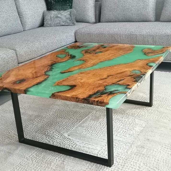 Custom Made Wood with Multi Green River Look Epoxy Dining Table Resin Coffee Table End Table Bar Counter Top Living Room Table Wall Art Wooden Table Home Decor - resinhomefurniture