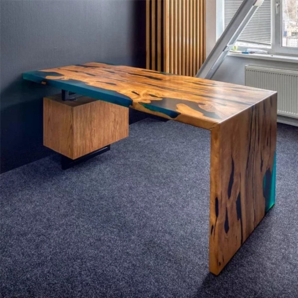 Customizable Luxurious Waterfall Office Desk, Epoxy Dining Table, Epoxy Resin Table, Wood Coffee Table, Epoxy Conference Table, Live Edge. - resinhomefurniture