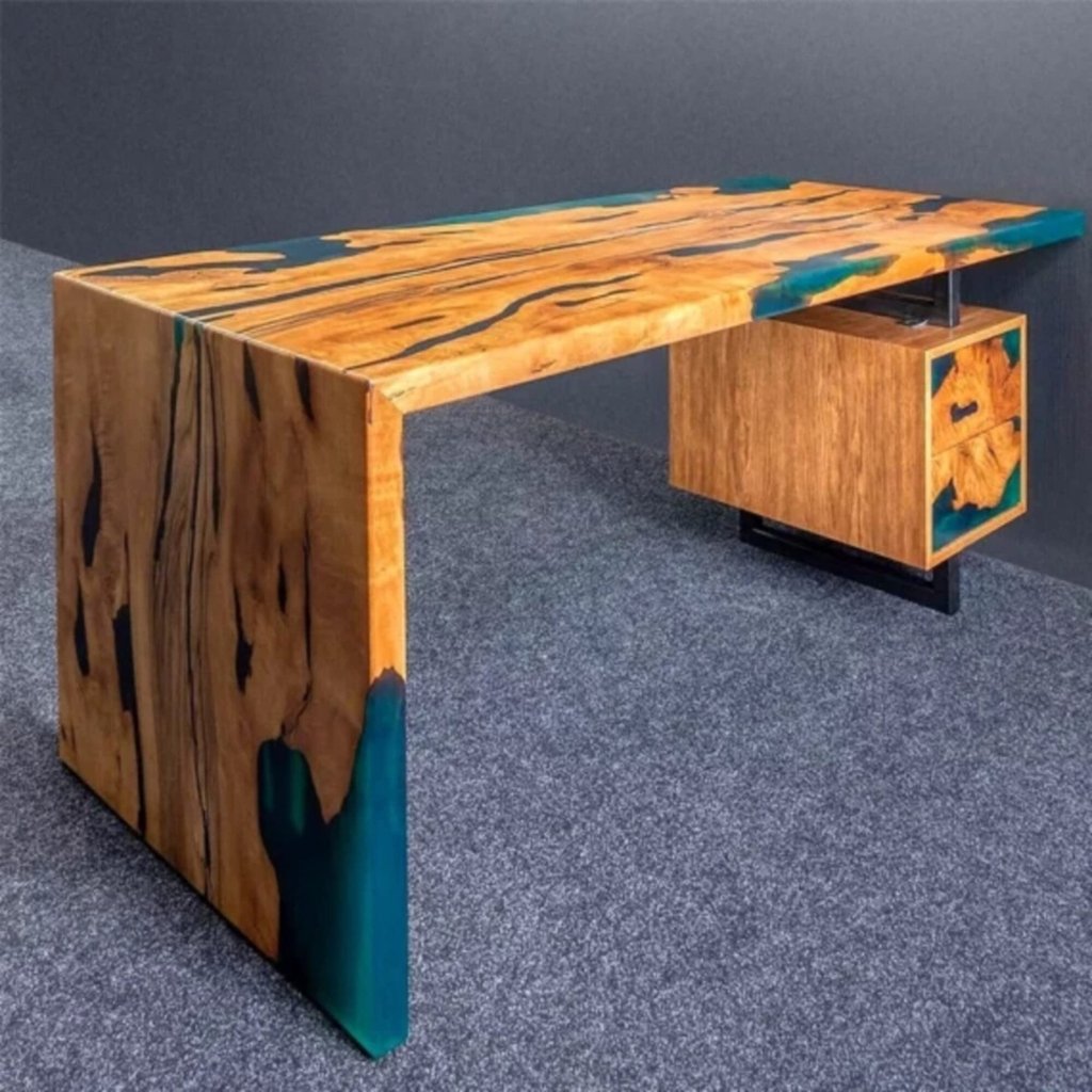 Customizable Luxurious Waterfall Office Desk, Epoxy Dining Table, Epoxy Resin Table, Wood Coffee Table, Epoxy Conference Table, Live Edge. - resinhomefurniture