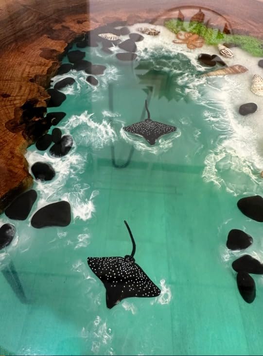 Customized Aquarium Look with Skate Fish & Tortoise Sea Green Epoxy Resin Round Coffee Table Patio Table Console Table Side Table Centre Table Living Room Table - resinhomefurniture