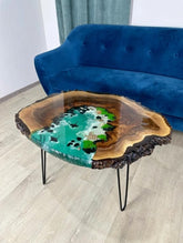 Customized Aquarium Look with Skate Fish & Tortoise Sea Green Epoxy Resin Round Coffee Table Patio Table Console Table Side Table Centre Table Living Room Table - resinhomefurniture