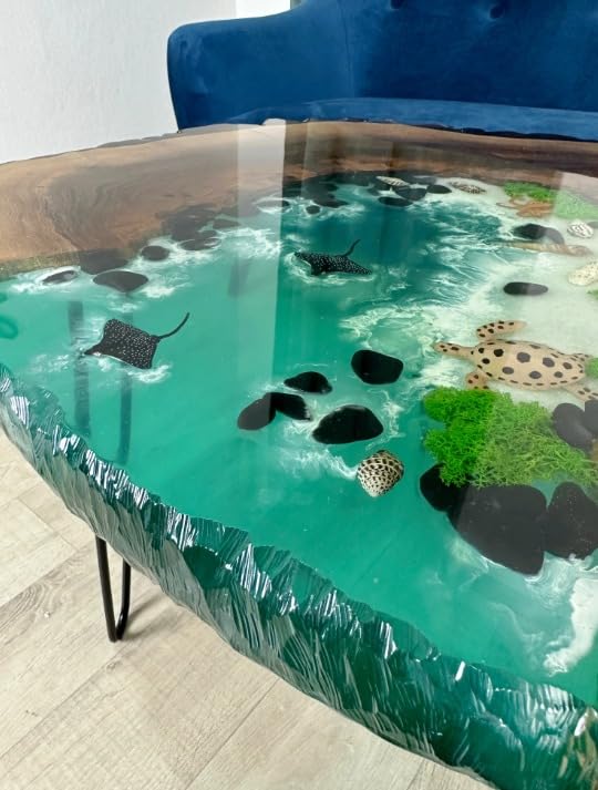 Customized Aquarium Look with Skate Fish & Tortoise Sea Green Epoxy Resin Round Coffee Table Patio Table Console Table Side Table Centre Table Living Room Table - resinhomefurniture