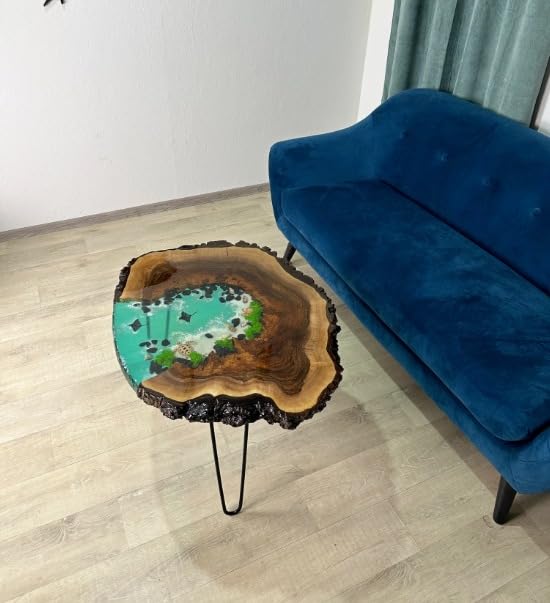 Customized Aquarium Look with Skate Fish & Tortoise Sea Green Epoxy Resin Round Coffee Table Patio Table Console Table Side Table Centre Table Living Room Table - resinhomefurniture