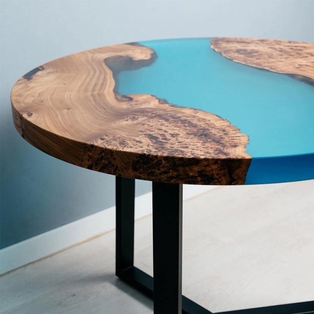 Customized Epoxy Resin, Turquoise Blue Table, Solid Wood Table, Epoxy River Top for 2, 4, 6, 8 Coffee Table Top, Living Room Table, Epoxy Bar Counter - resinhomefurniture