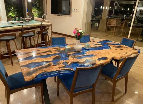 Customized Epoxy Table, Dining Table, Ocean Look Table Top, Unique Furnished Table, Epoxy Live Edge Table, Olive Design Dining Table - resinhomefurniture