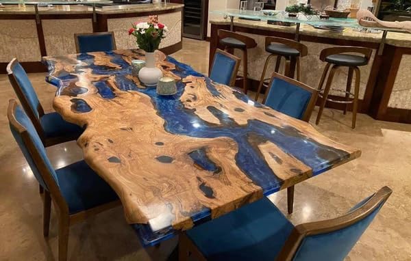 Customized Epoxy Table, Dining Table, Ocean Look Table Top, Unique Furnished Table, Epoxy Live Edge Table, Olive Design Dining Table - resinhomefurniture