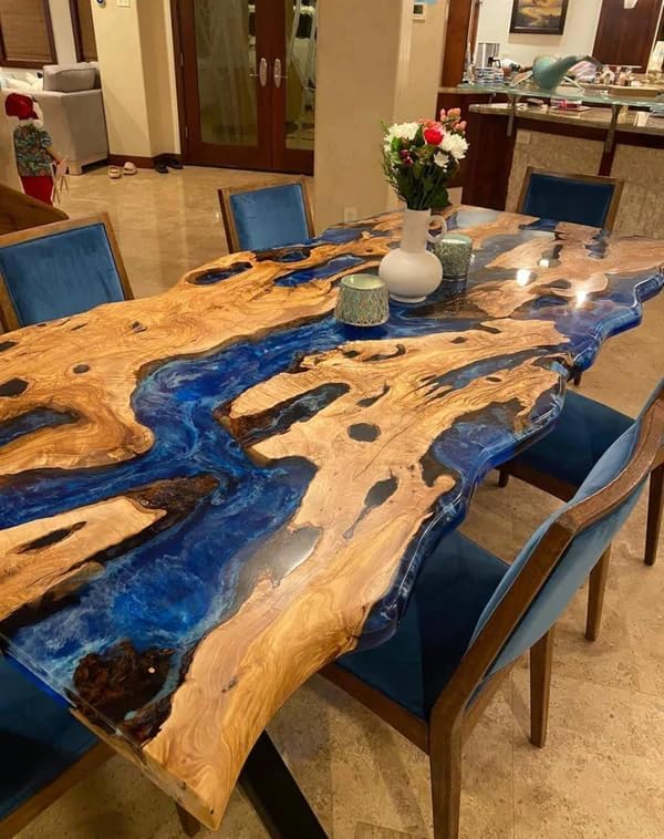 Customized Epoxy Table, Dining Table, Ocean Look Table Top, Unique Furnished Table, Epoxy Live Edge Table, Olive Design Dining Table - resinhomefurniture