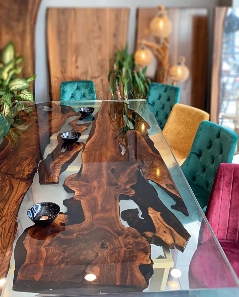 Customized Large Clear EPOXY Table, Resin Dining Table for 2, 4, 6, 8 River Dining Table Top, Wood Epoxy Coffee Table Top, Living Room Table - resinhomefurniture