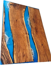 Customized Large Epoxy Table, Blue Resin Dining Table for 2, 4, 6, 8 Doble River with Stone Table, Epoxy Coffee Table, Living Room Table, Home décor - resinhomefurniture