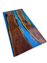 Customized Large Epoxy Table, Blue Resin Dining Table for 2, 4, 6, 8 Multi River with Stone Table, Epoxy Coffee Table, Living Room Table, Home décor - resinhomefurniture