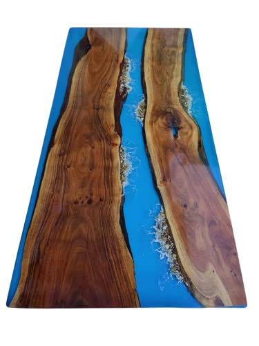 Customized Large Epoxy Table, Blue Resin Dining Table for 2, 4, 6, 8 Multi River with Stone Table, Epoxy Coffee Table, Living Room Table, Home décor - resinhomefurniture