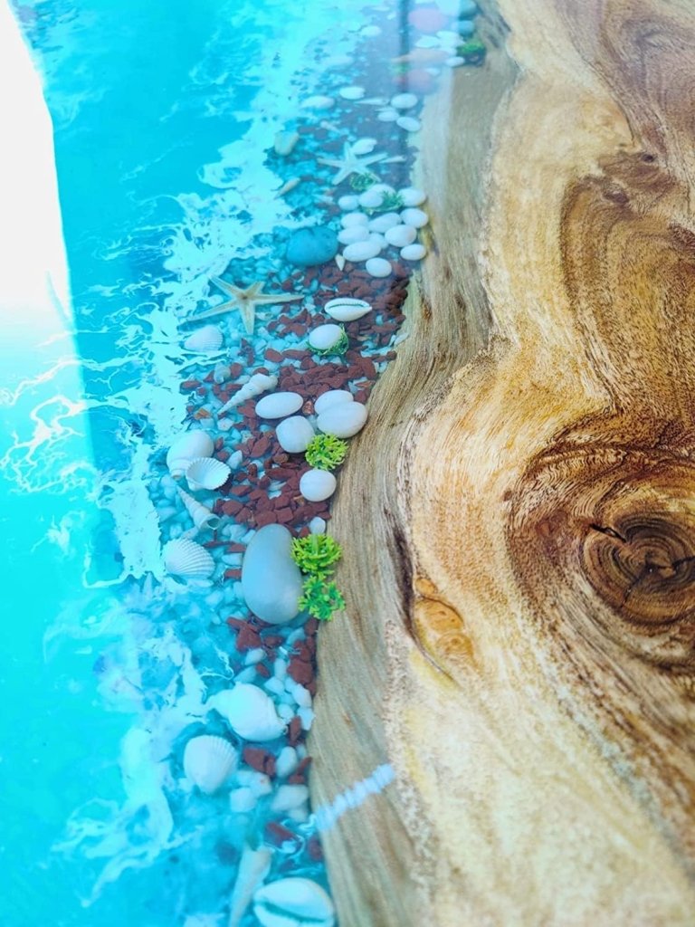 Customized Large Epoxy Table, Blue Resin Dining Table for 2, 4, 6, 8 River with Stone and Star Fish Table, Epoxy Coffee Table, Living Room Table, Home décor - resinhomefurniture