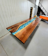 Customized Large Epoxy Table, Blue Resin Look, Dining Table for 2, 4, 6, 8, Living Room Table Epoxy Coffee Table Top, Resin Bar Counter - resinhomefurniture