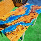 Customized Large Epoxy Table, Blue Resin Ocean Wave Look, Resin Dining Table for 2, 4, 6, 8, Epoxy Coffee Table, Living Room Table, Home décor - resinhomefurniture
