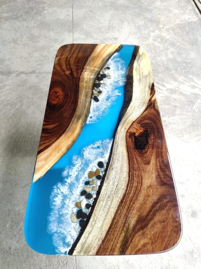 Customized Large Epoxy Table, Blue River Look with Stones, Resin Dining Table for 2, 4, 6, 8, Epoxy Coffee Table, Living Room Table, Home décor - resinhomefurniture