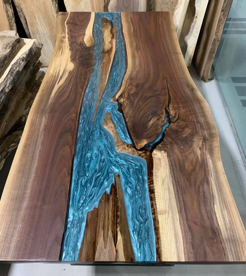 Customized Large Epoxy Table, Blue River Wave Look, Dining Table for 2, 4, 6, 8, Living Room Table Epoxy Coffee Table Top, Resin Bar Counter - resinhomefurniture