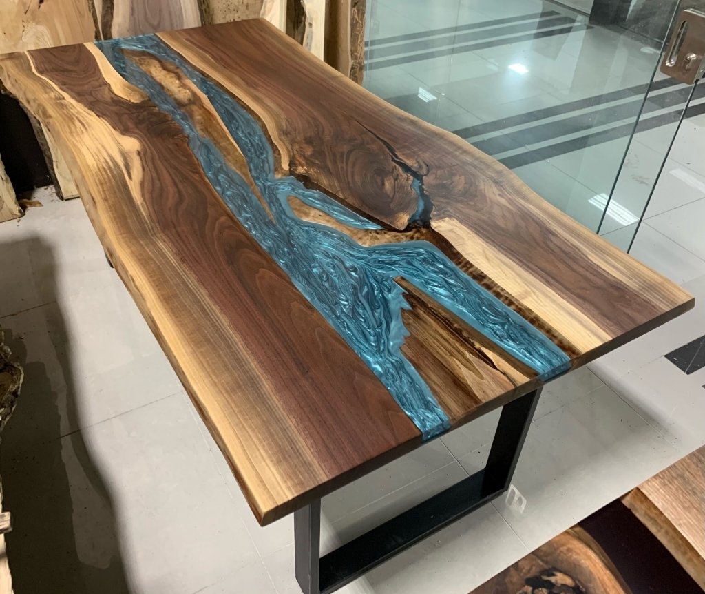 Customized Large Epoxy Table, Blue River Wave Look, Dining Table for 2, 4, 6, 8, Living Room Table Epoxy Coffee Table Top, Resin Bar Counter - resinhomefurniture