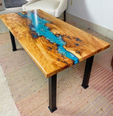 Customized Large Epoxy Table, Blue River with Stone Look, Resin Dining Table for 2, 4, 6, 8, Epoxy Coffee Table, Living Room Table, Home décor - resinhomefurniture